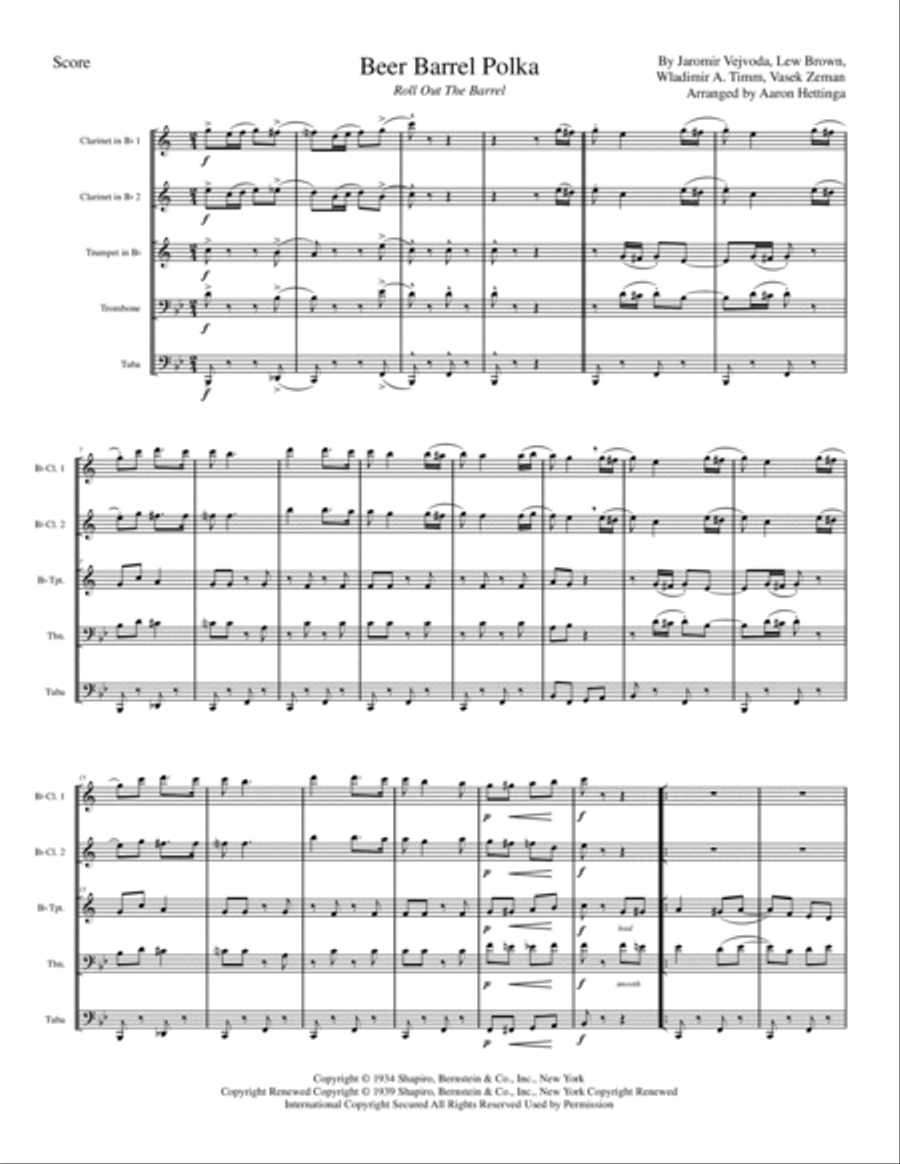 Beer Barrel Polka (roll Out The Barrel) Clarinet scores gallery preview page 3