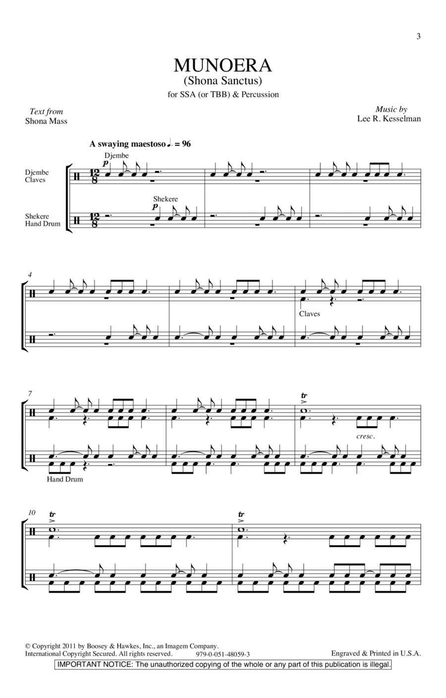 Munoera (Sanctus From The Shona Mass) SSA scores gallery preview page 1