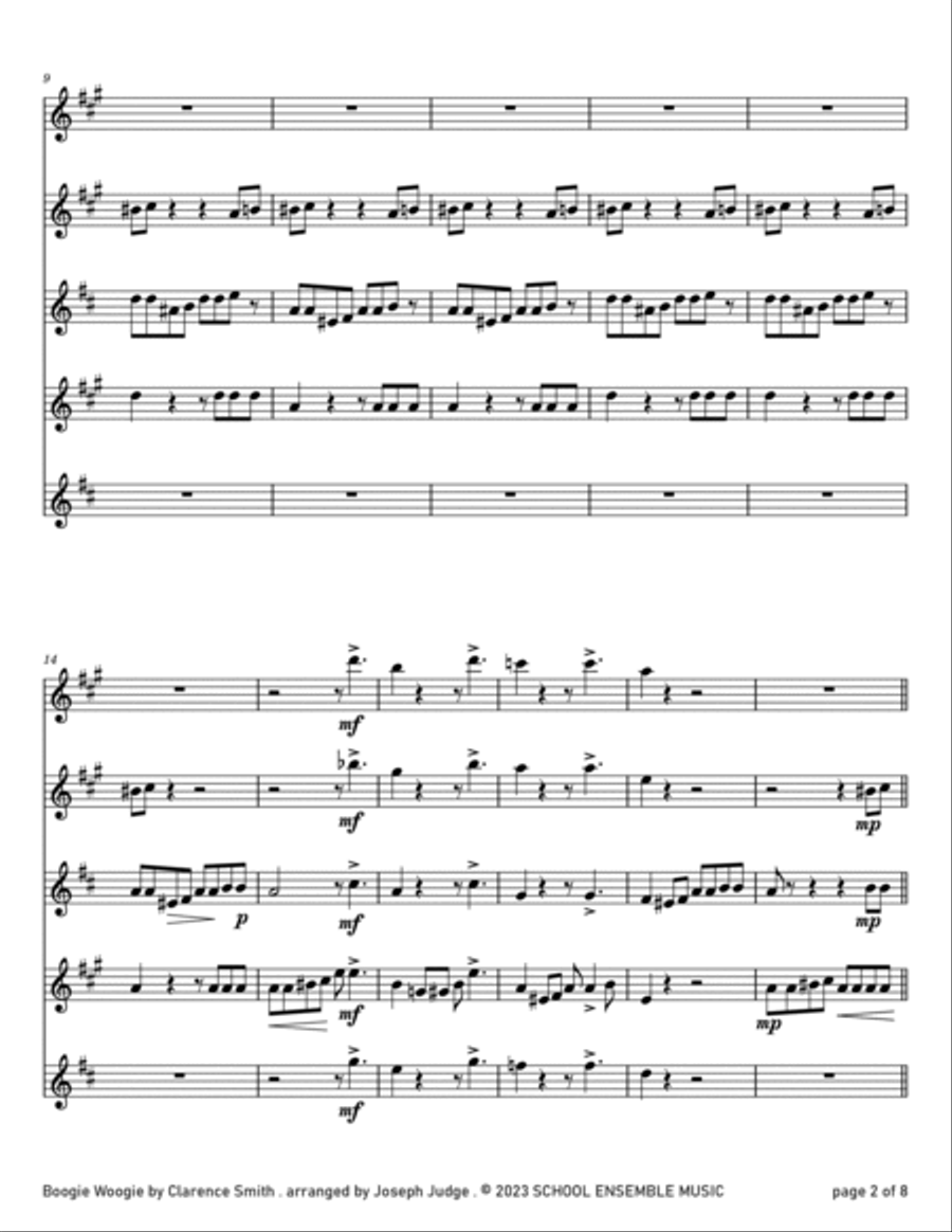 Boogie Woogie by Smith for Saxophone Quartet in Schools Saxophone Quartet scores gallery preview page 2