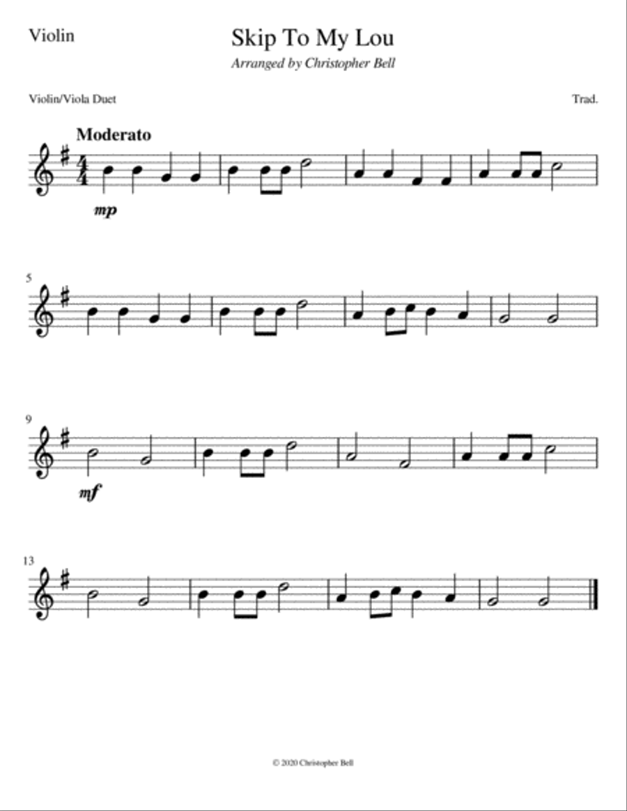 Skip To My Lou - Easy Violin/Viola Duet String Duet scores gallery preview page 2