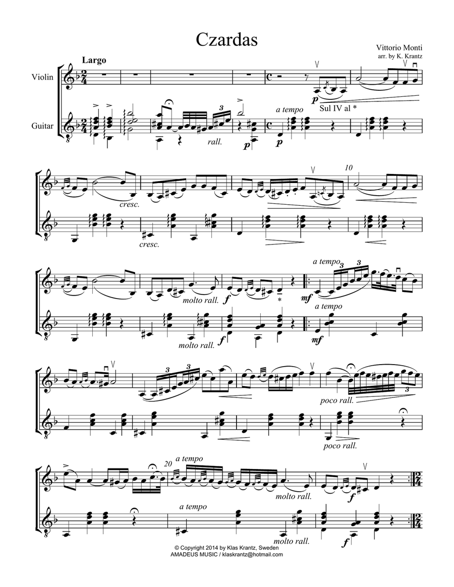 Czardas for violin and guitar String Duet scores gallery preview page 2