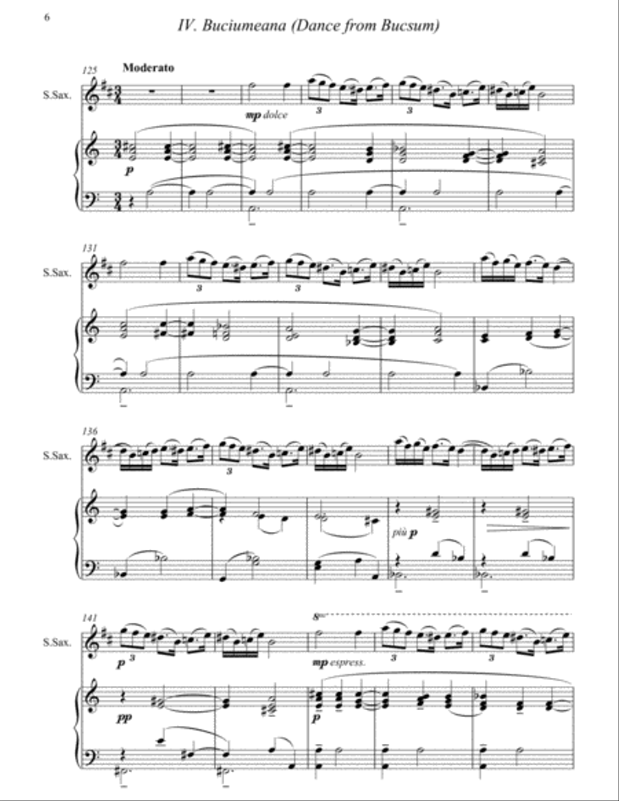 Bartok, Romanian Folk Dances for Soprano Saxophone and Piano Soprano Saxophone scores gallery preview page 6