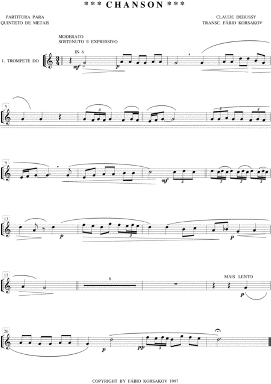 CHANSON - Debussy - BRASS QUINTET Brass Quintet scores gallery preview page 1