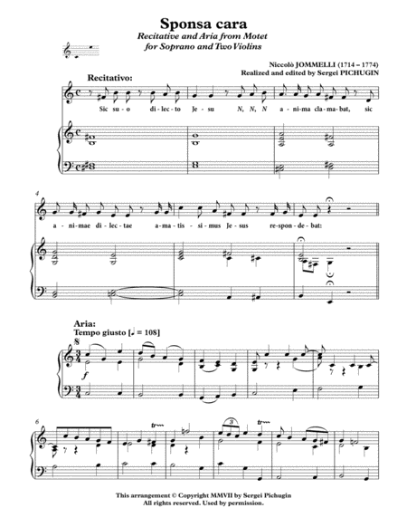 JOMMELLI Niccolò: Sponsa cara, recitative and aria from motet "Care Deus si respiro", arranged for image number null