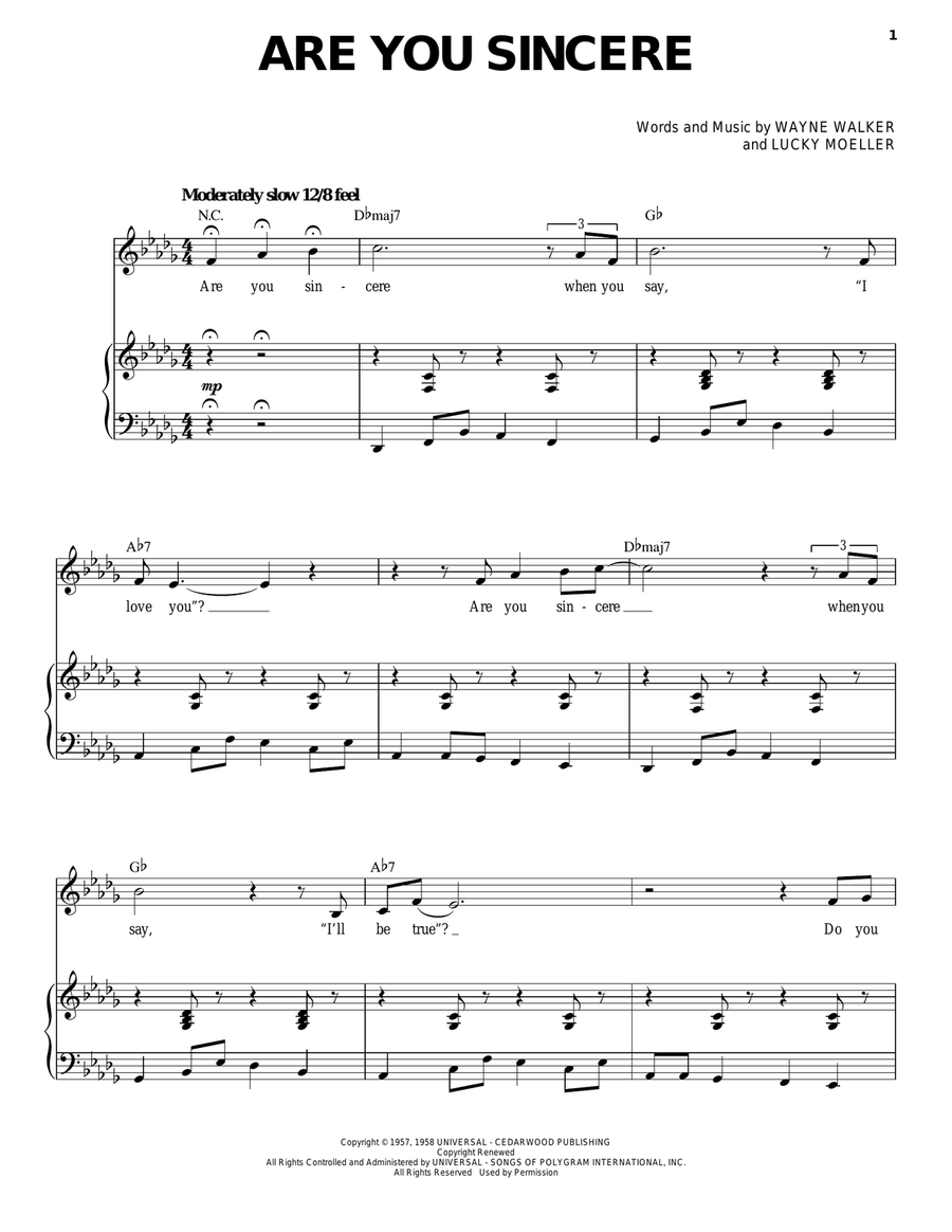 Are You Sincere Are You Sincere Piano, Vocal scores gallery preview page 1