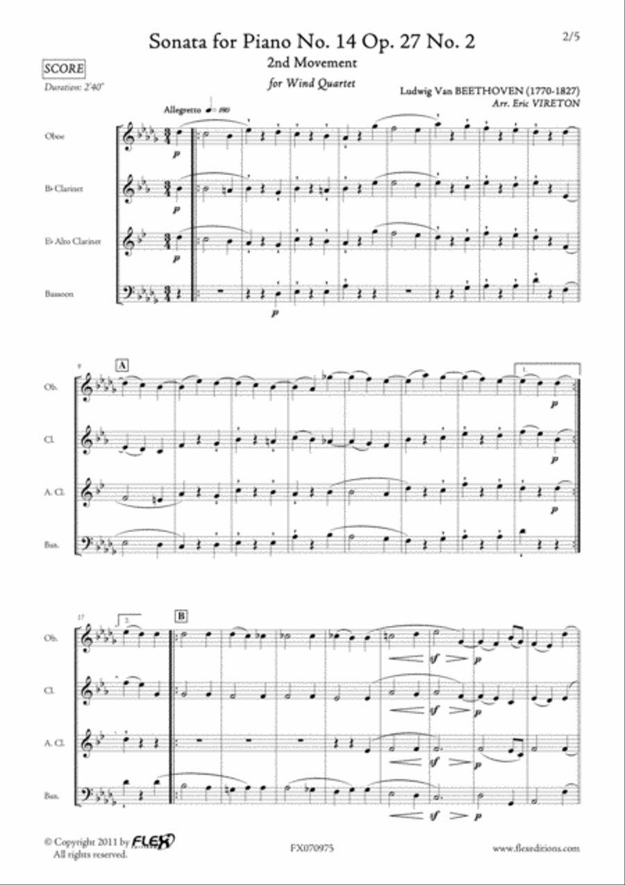 Sonata for Piano No. 14 Opus 27 No. 2 - 2nd movement Bassoon scores gallery preview page 2