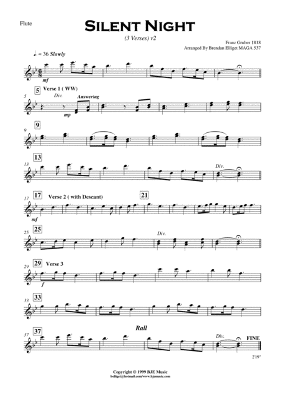 Silent Night (Christmas) - Concert Band/Orchestra Score and Parts PDF Concert Band scores gallery preview page 3