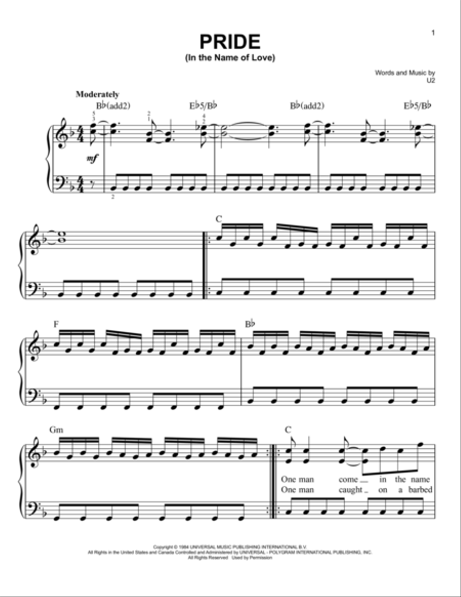 Pride (In The Name Of Love) Voice scores gallery preview page 1