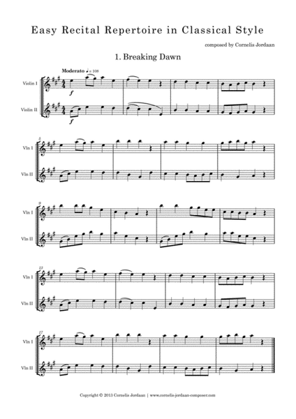 Easy Recital Repertoire In Classical Style - for 2 violins