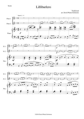 Lilliburlero (or Lillibulero) for 2 flutes and piano