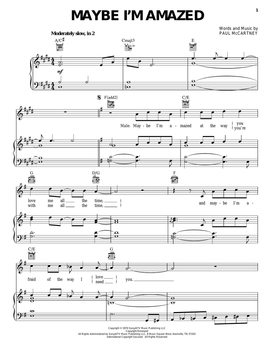 Maybe I'm Amazed Piano, Vocal, Guitar scores gallery preview page 1