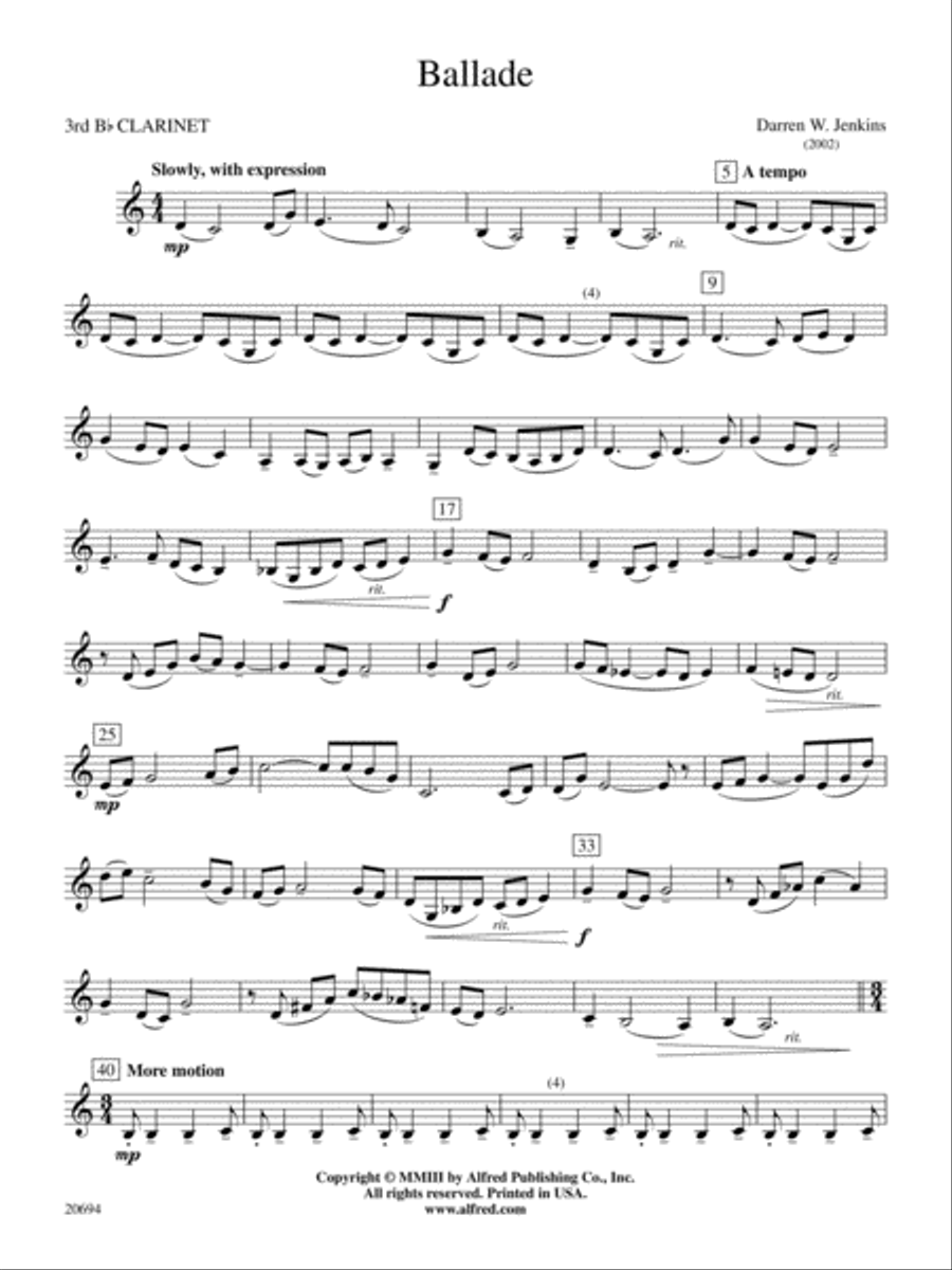 Ballade: 3rd B-flat Clarinet Concert Band scores gallery preview page 1