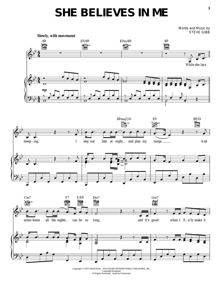 She Believes In Me She Believes In Me Piano, Vocal, Guitar scores gallery preview page 1