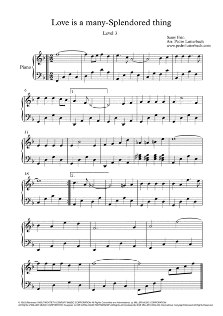 Love Is A Many-splendored Thing Piano Solo scores gallery preview page 1