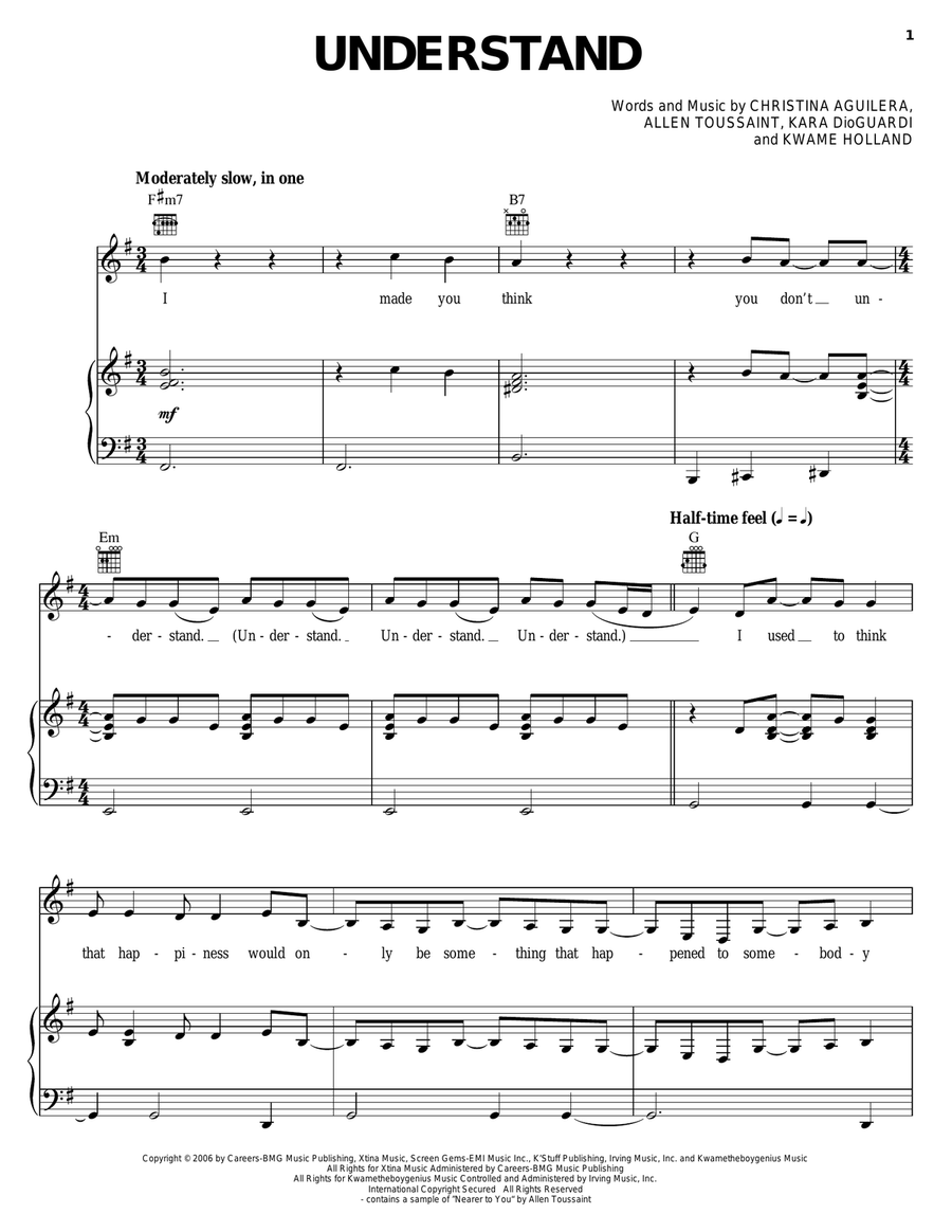 Understand Piano, Vocal, Guitar scores gallery preview page 1