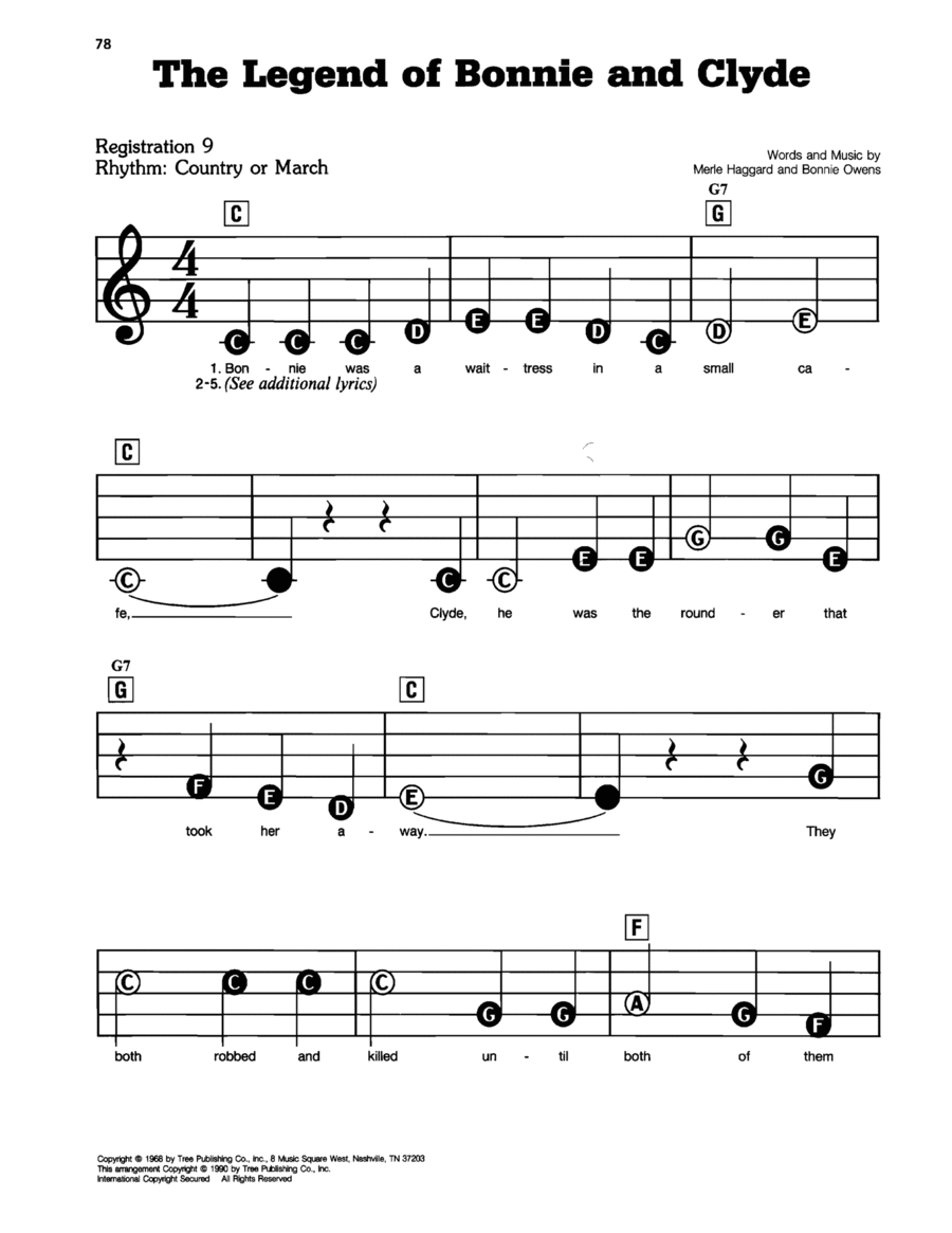 The Legend Of Bonnie And Clyde Easy Piano scores gallery preview page 1