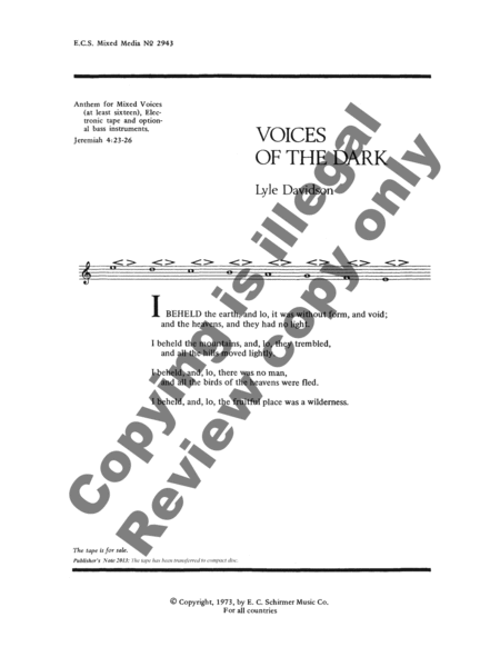 Voices of the Dark (Choral Score)