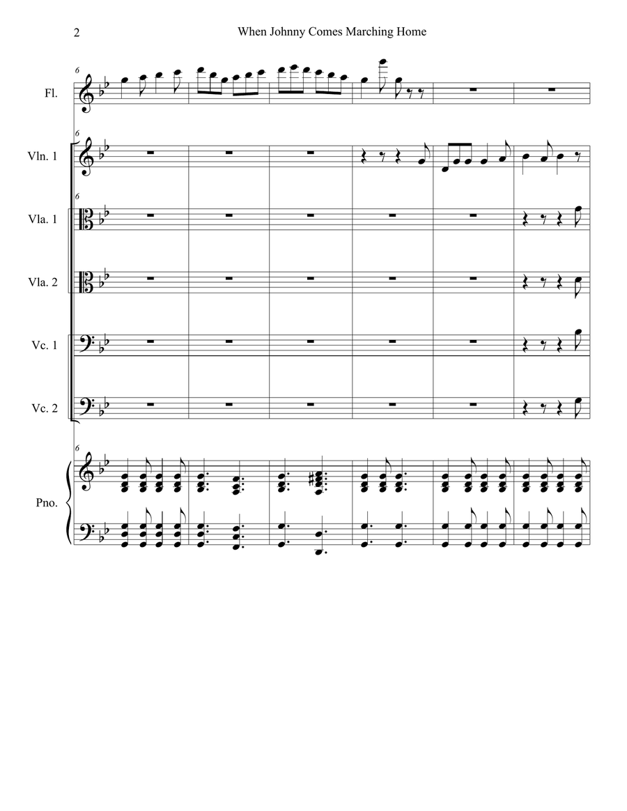 When Johnny Comes Marching Home (for String Sextet and Piano) String Orchestra scores gallery preview page 3