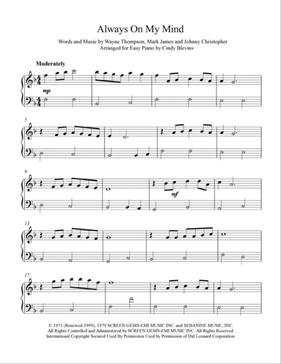 Always On My Mind Always On My Mind Easy Piano scores gallery preview page 2