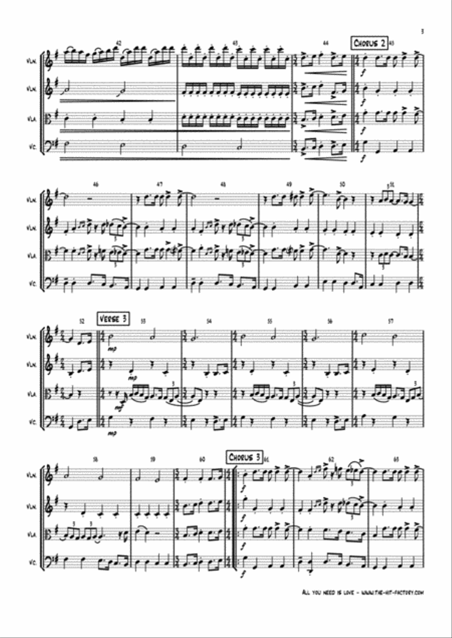 All You Need Is Love String Quartet scores gallery preview page 3