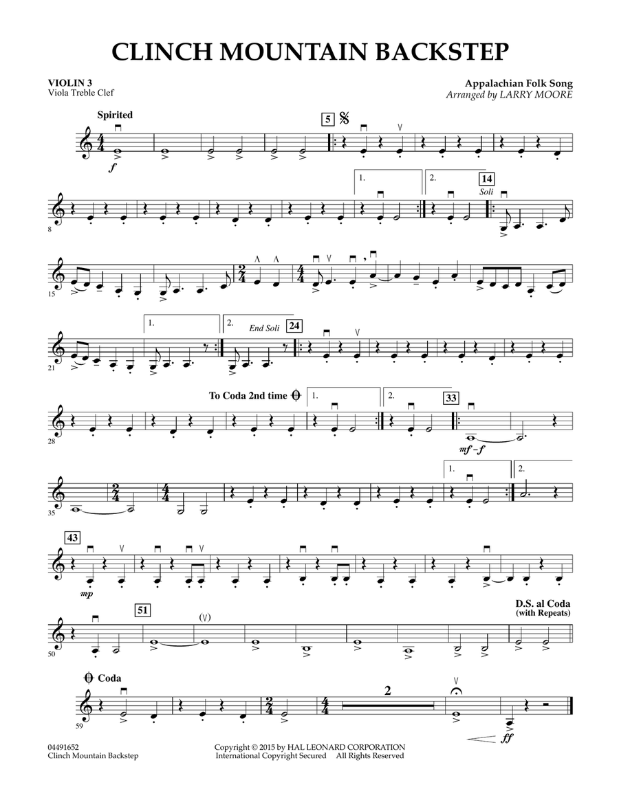 Clinch Mountain Backstep - Violin 3 (Viola Treble Clef) Orchestra scores gallery preview page 1