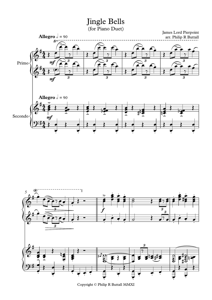 Jingle Bells (Piano Duet - Four Hands) Piano Duet scores gallery preview page 2
