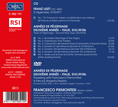 Liszt: Annees de pelerinage; Deuxieme Annee; Italie