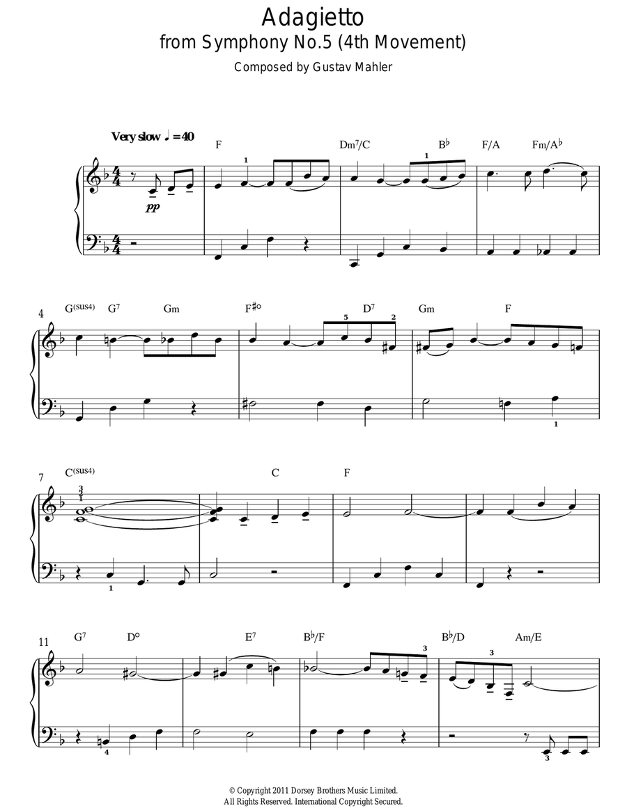 Adagietto from Symphony No.5 (4th Movement) Voice scores gallery preview page 1