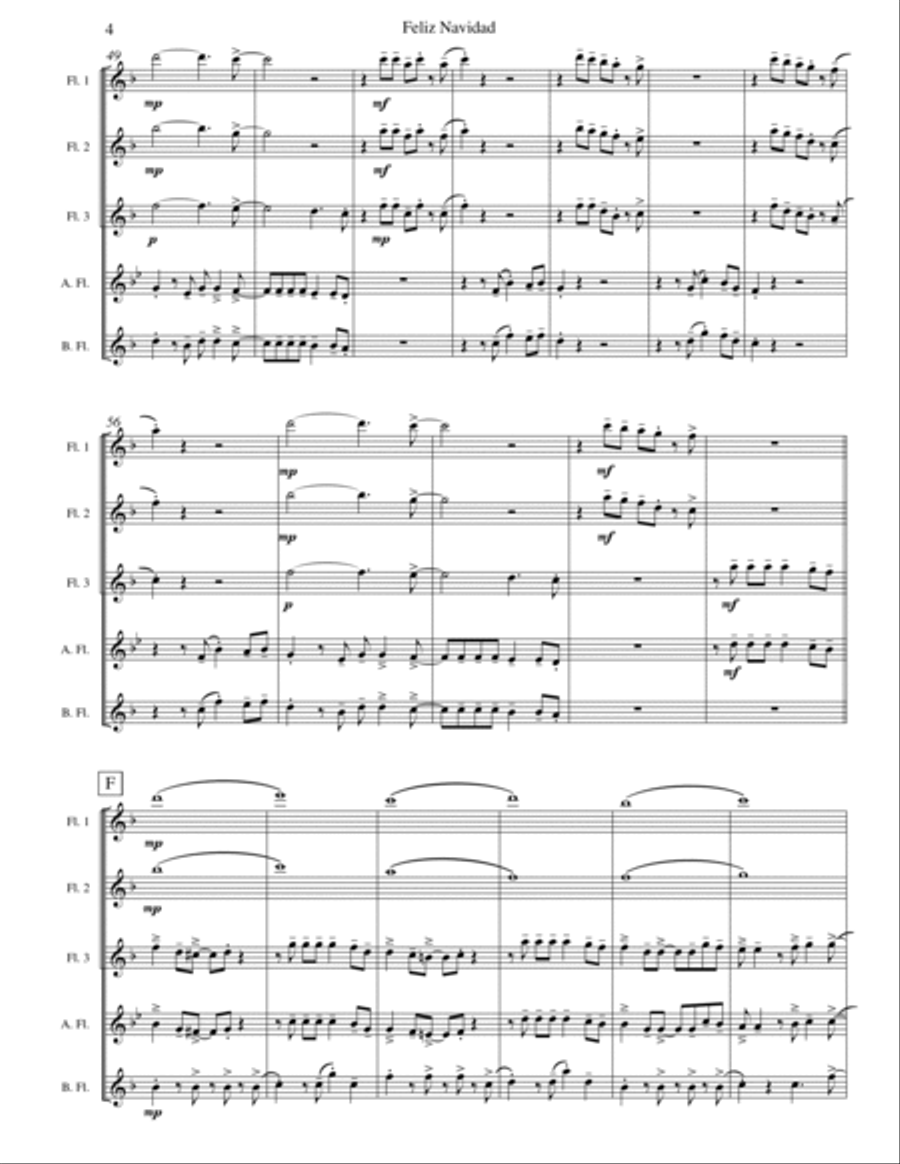 Feliz Navidad Flute Quartet scores gallery preview page 4