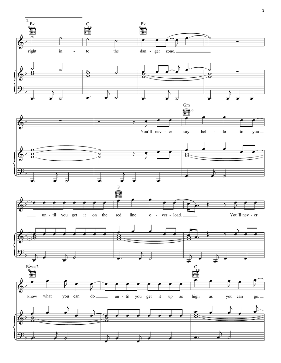 Danger Zone Piano, Vocal, Guitar scores gallery preview page 3