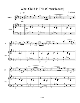 What Child Is This (Greensleeves) for solo oboe with optional piano accompaniment