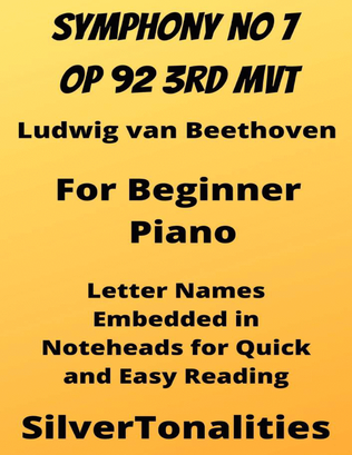 Book cover for Symphony Number 7 In A Major Opus 92 Third Movement Beginner Piano Sheet Music