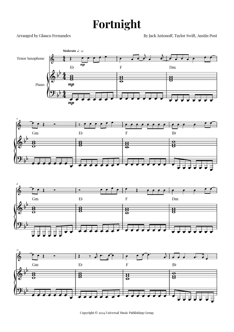 Fortnight Tenor Saxophone scores gallery preview page 1