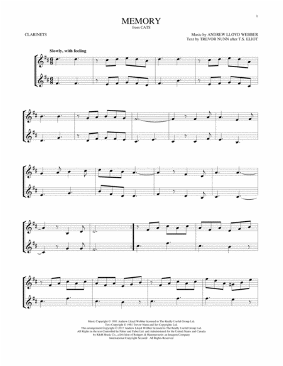 Memory (from Cats) Clarinet Duet scores gallery preview page 1