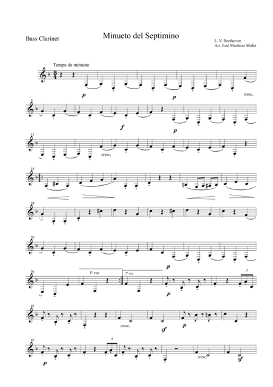 Minuet of Septet in E flat major Op. 20. Ludwig Van Beethoven. Woodwind Quartet scores gallery preview page 1