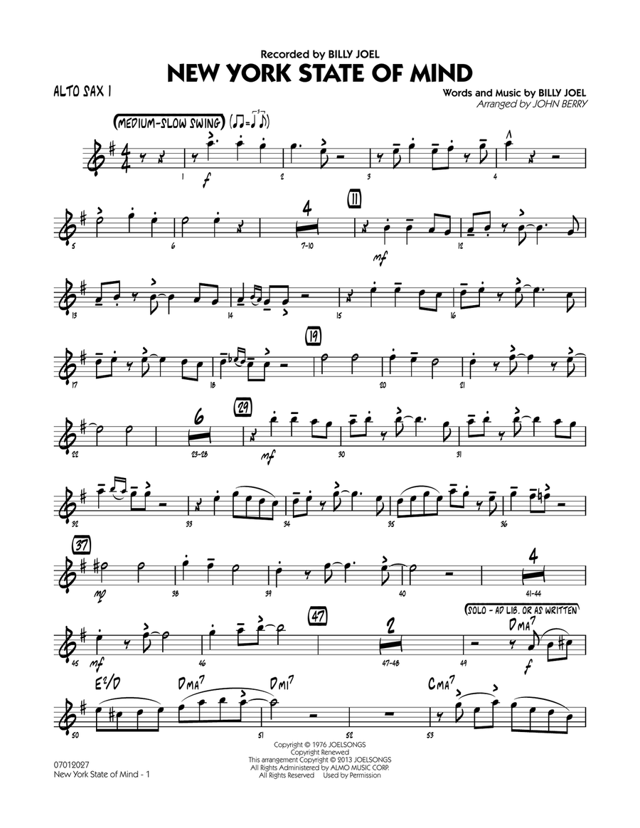New York State Of Mind - Alto Sax 1 Jazz Ensemble scores gallery preview page 1
