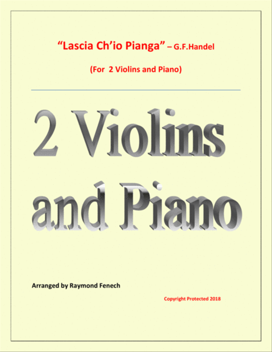 Lascia Ch'io Pianga - From Opera 'Rinaldo' - G.F. Handel ( 2 Violins and Piano) String Duet scores gallery preview page 1