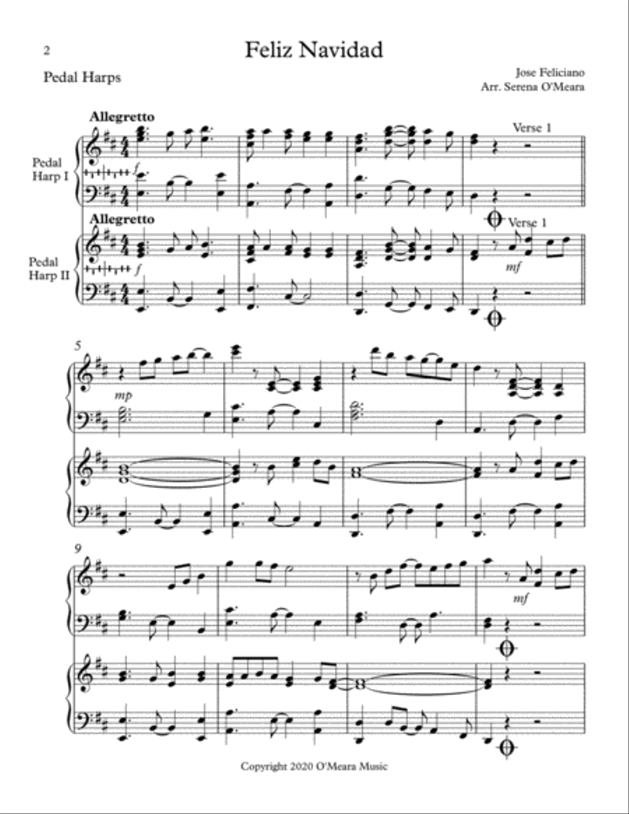 Feliz Navidad Pedal Harp scores gallery preview page 2