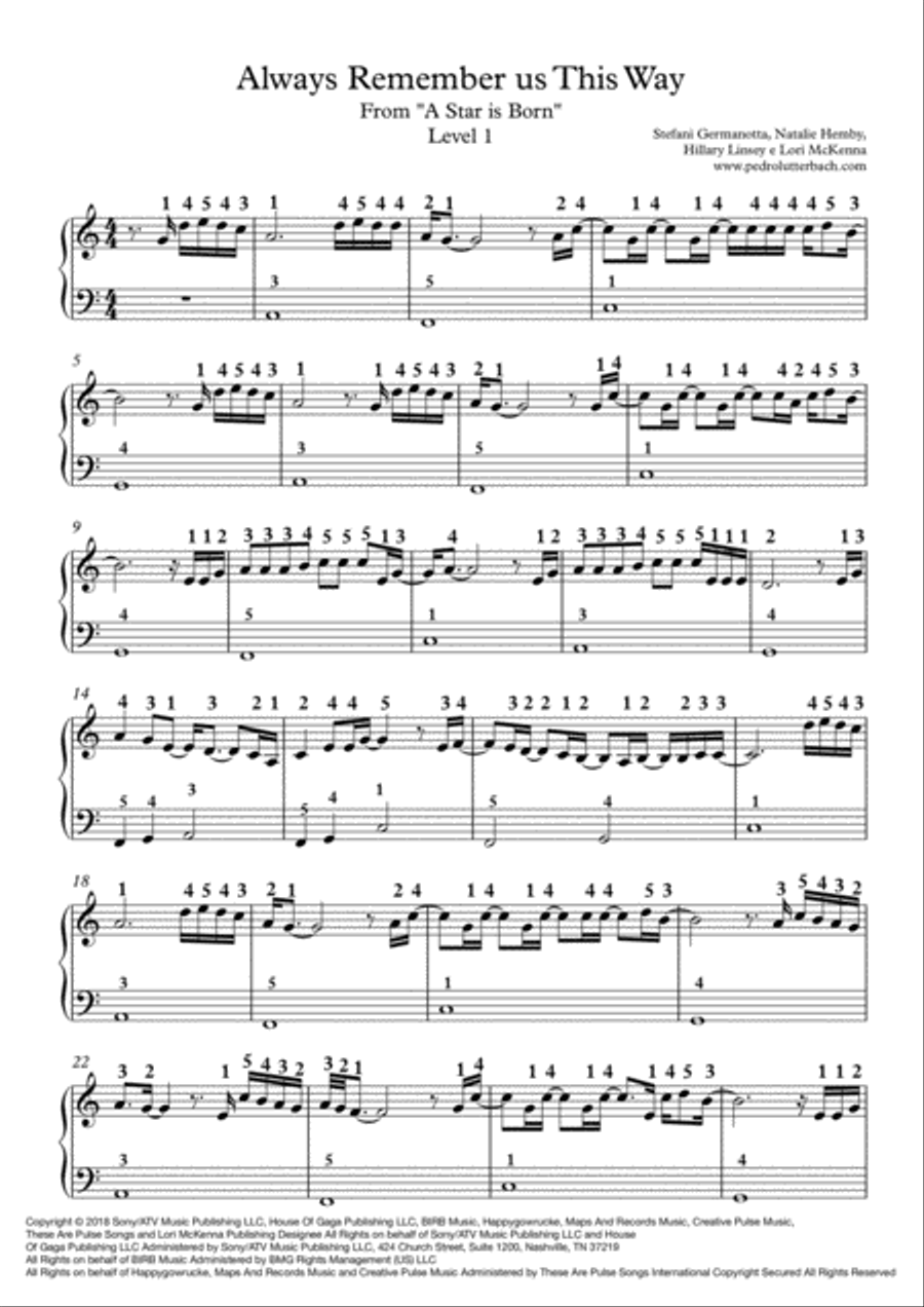 Always Remember Us This Way Easy Piano scores gallery preview page 1
