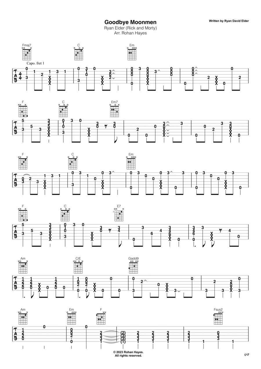 Goodbye Moonmen Guitar Solo scores gallery preview page 1