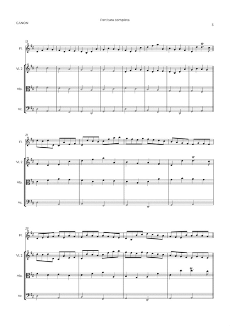 CANON IN D -FLUTE, VIOLIN, VIOLA & CELLO Small Ensemble scores gallery preview page 3