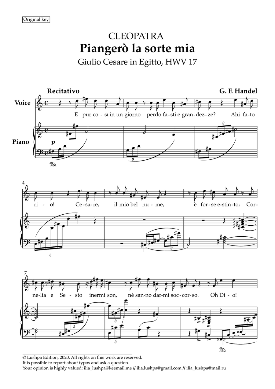 Piangerò la sorte mia Piano, Vocal scores gallery preview page 3