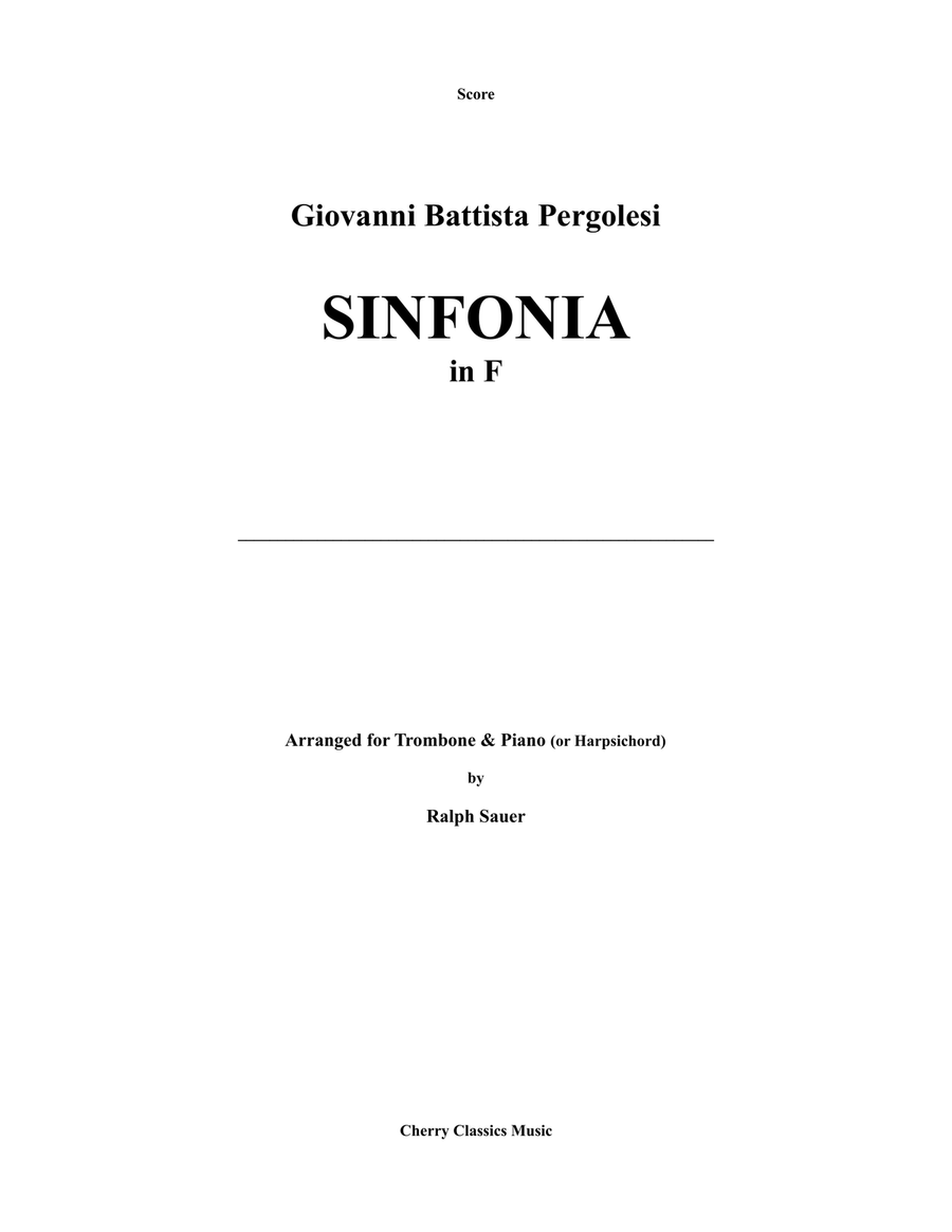 Pergolesi - Sinfonia (Sonata) in F for Trombone and Piano or Harpsichord, arr. by Ralph Sauer Trombone Duet scores gallery preview page 1