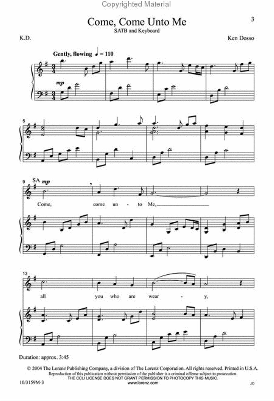 Come, Come Unto Me 4-Part scores gallery preview page 2