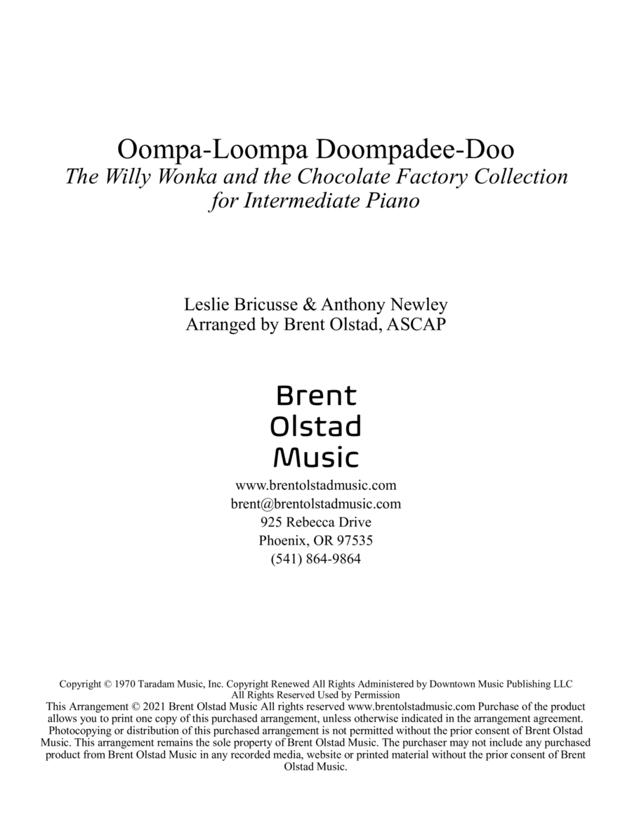 Oompa-loompa-doompadee-doo Piano Solo scores gallery preview page 1