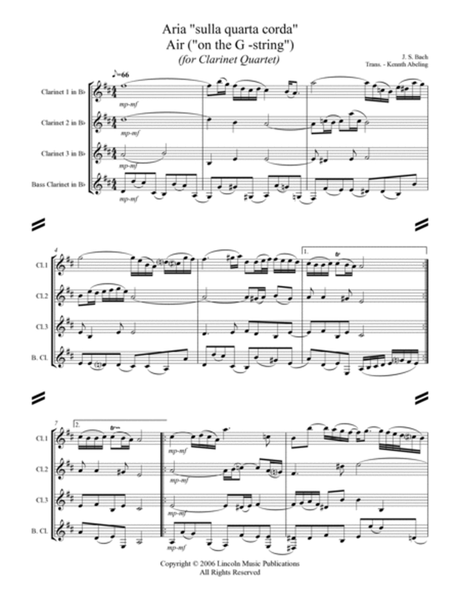 Bach - Aria "sulla quarta corda" - “Air on the G -string" (for Clarinet Quartet) image number null