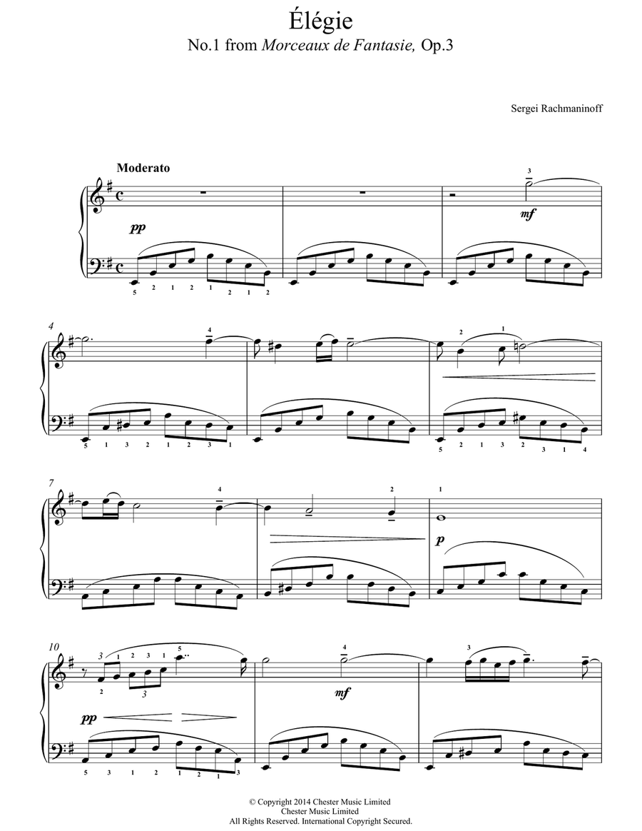 Elegie (No.1 from Morceaux de Fantasie, Op.3) Easy Piano scores gallery preview page 1