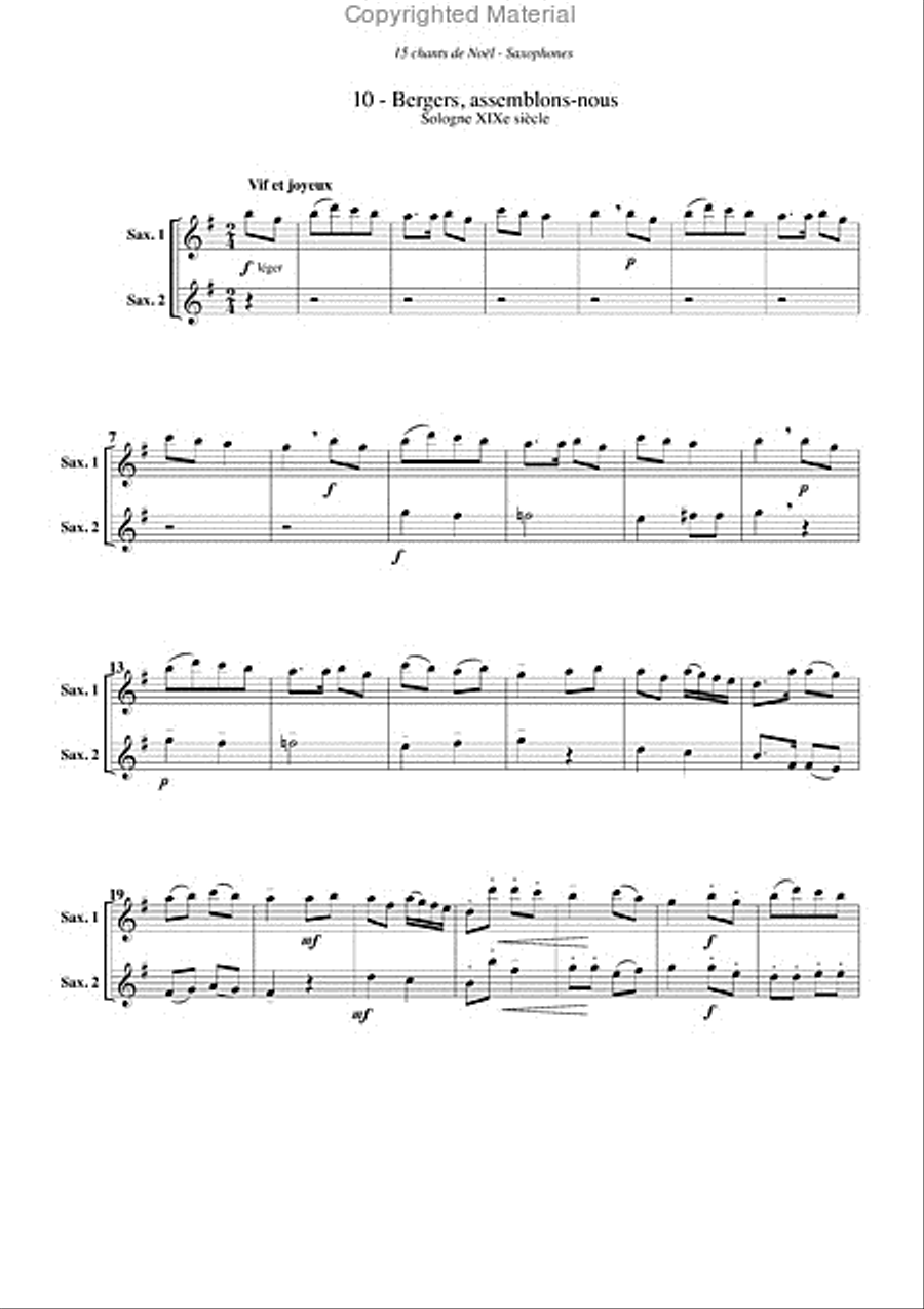 Chants de Noël (15), pour saxophone Saxophone Ensemble scores gallery preview page 11