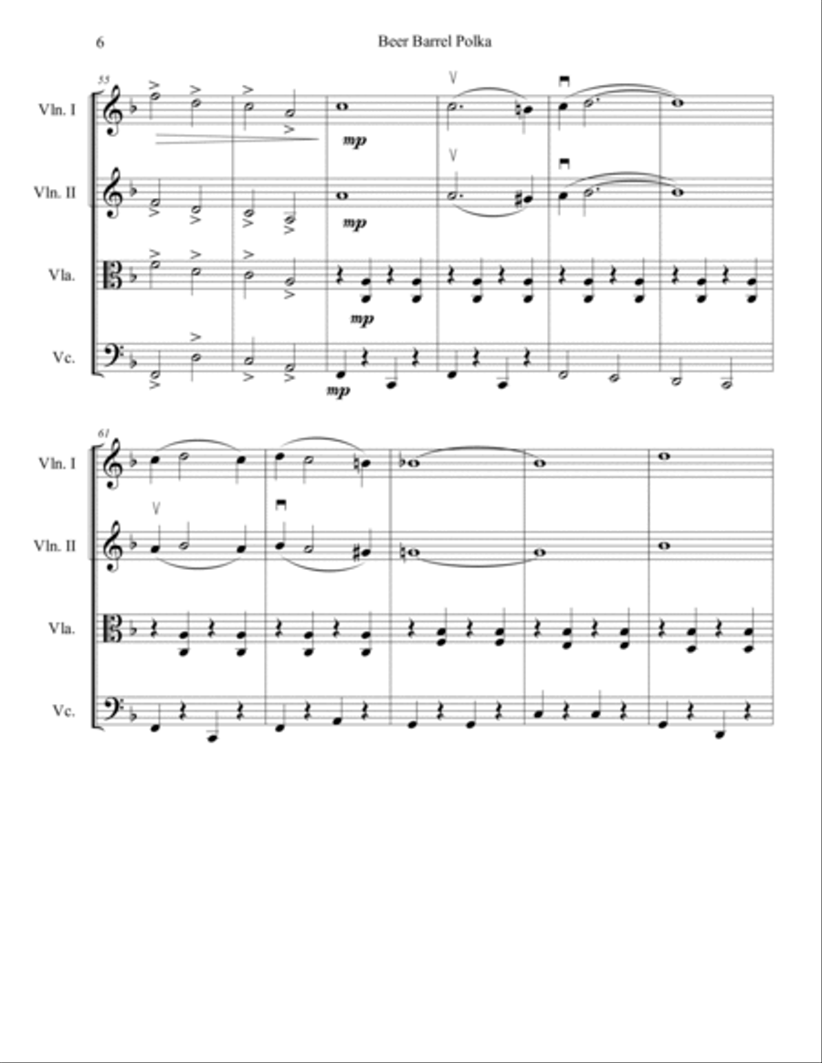 Rosamunde (Beer Barrel Polka) String Quartet scores gallery preview page 6