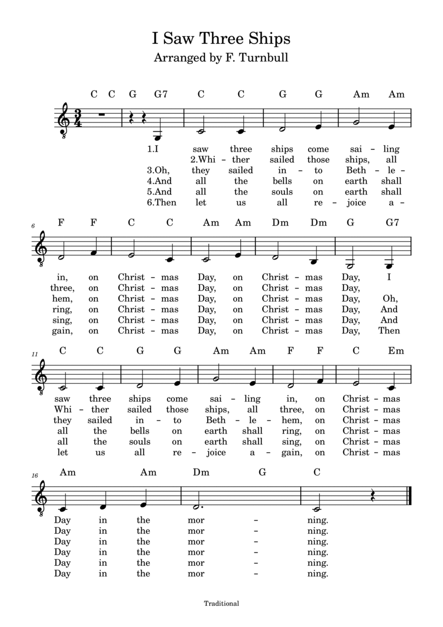 I Saw Three Ships I Saw Three Ships Piano, Vocal, Guitar scores gallery preview page 1